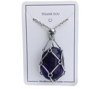 QGSIWEI Handmade Crystal Holder Necklace Stainless Steel Cage for Stone, Crystal Pendant Necklace, Quartz Gemstone Jewelry for Women Men(Silver - Purple Crystal)