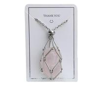 QGSIWEI Handmade Crystal Holder Necklace Stainless Steel Cage for Stone, Crystal Pendant Necklace, Quartz Gemstone Jewelry for Women Men (Silver - Pink Crystal)