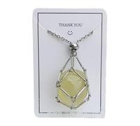 QGSIWEI Handmade Crystal Holder Necklace Stainless Steel Cage for Stone, Crystal Pendant Necklace, Quartz Gemstone Jewelry for Women Men (Silver - Yellow Crystal)