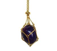 QGSIWEI Handmade Crystal Holder Necklace Stainless Steel Cage for Stone, Crystal Pendant Necklace, Quartz Gemstone Jewelry for Women Men (Golden - Purple Crystal)