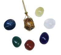 QGSIWEI Handmade Crystal Holder Necklace Stainless Steel Cage for Stone, Crystal Pendant Necklace, Quartz Gemstone Jewelry for Women Men (Golden - 7 Natural Crystals)