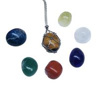 QGSIWEI Handmade Crystal Holder Necklace Stainless Steel Cage for Stone, Crystal Pendant Necklace, Quartz Gemstone Jewelry for Women Men (Silver - 7 Natural Crystals)