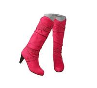 Qgtxf Cowboy Boots for Women Fashion Round Toe Kitten Heel Bootie Suede Cowgirl Boots with Rivets Winter Shoes(Pink,7 UK)