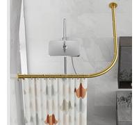 Qgtxf Shower Curtain Rails L Shape Telescopic Curved Corner Curtain Rod Extendable Stainless Steel Shower Rails Bar Not Sag No Drilling/Punch(Gold,68 to 98cm x 68 to 98cm)