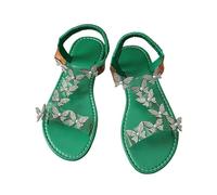 Qgtxf Sparkly Flat Sandals for Women 2026 Summer Rhinestone Butterfly Shoes Elastic Ankle Strap Beach Sandals(Green,4.5 UK)