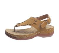 Qgtxf Summer Wedge Sandals Vintage Platform Flip Flops Sandal with Fringe PU Leather Clip-Toe Slides Casual Beach Shoes(Yellow,5 UK)
