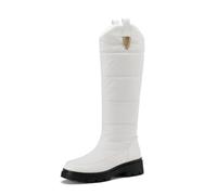 Qgtxf Women Knee High Mid Heel Snow Boots Winter Waterproof Pull-On Platform Boot Warm Fur Lined Walking Shoes(White,5 UK)