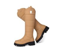 Qgtxf Women Knee High Mid Heel Snow Boots Winter Waterproof Pull-On Platform Boot Warm Fur Lined Walking Shoes(Brown,3.5 UK)