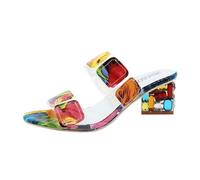 Qgtxf Women's Chunky High Heels Colorful Open Toe Two Strap Slip-on Mules Summer Dressy Sandals with 6.5cm Heels(7.5 UK)