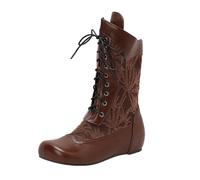 Qgtxf Women's Lace Up Mid Calf Boots Vintage Victorian Boots Wedge Heel PU Leather Casual Shoes(Brown,7 UK)