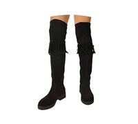 Qgtxf Women's Over The Knee Boots Retro Fringe Flat Heel Long Boots Casual Suede Slip-on Shoes(7.5 UK)