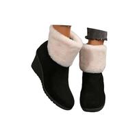 Qgtxf Womens Wedge Platform Booties Plush Collar Slip On Ankle Boots Suede Round Toe Warm Walking Casual Shoes(6 UK)