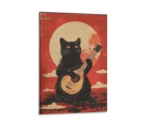QGVBGF Cat Playing Ukulele Guitar Poster Canvas Poster Bedroom Decor Landscape Office Room Decor Gift 08x12inch(20x30cm)