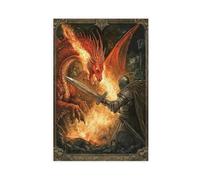 QGVBGF Dragon Vs Knight, Medieval Bestiary Battle Canvas Poster Bedroom Decor Landscape Office Room Decor Gift 24x36inch(60x90cm)