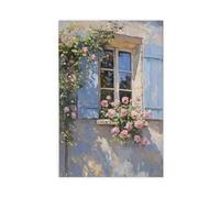 QGVBGF Pink Rose Painting, French Cottage Decor Canvas Poster Bedroom Decor Landscape Office Room Decor Gift 08x12inch(20x30cm)
