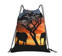 QGWDYYJQ African Elephant printed Large-sized casual drawstring backpack Drawstring Bag Gym Bag
