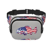 QGWDYYJQ American Flag Patriotic Fishing Printed Square Double Layer Waist Bag Waist Pack Travel Bag