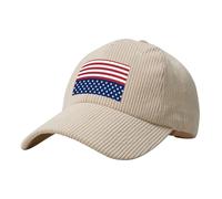 QGWDYYJQ American Flag Stars Stripes Printed Corduroy Baseball Cap Fashion Curved Brim Hat Beige