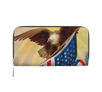 QGWDYYJQ American USA Flag Eagle Art Printed Genuine Leather Hand Wallet Portable Zip Wallet