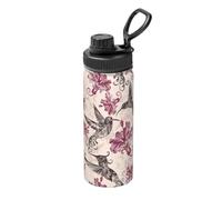 QGWDYYJQ Beautiful Flowers Hummingbird Printed 18OZ Sports Insulated Kettle Travel Mug Sports Bottle