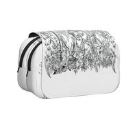 QGWDYYJQ Black and White Flowers Printed Double Clamshell Pen Case Stationery Case Portable Organiser