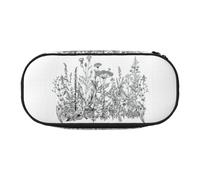 QGWDYYJQ Black and White Flowers Printed Pencil Bag Stationery Organiser Portable Pencil Case