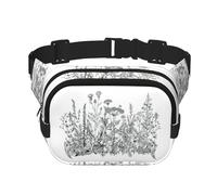 QGWDYYJQ Black and White Flowers Printed Square Double Layer Waist Bag Waist Pack Travel Bag