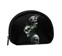QGWDYYJQ Black and White Skull Printed Shell Storage Bag Mini Coin Purse