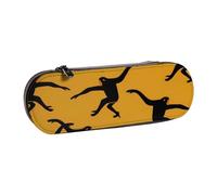 QGWDYYJQ Black Gibbon Monkey Printed Leather Pencil Case Stationery Organizer Portable Pencil Bag