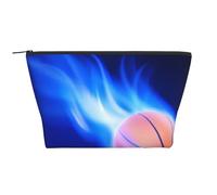 QGWDYYJQ Blue Fire Basketball Ball Printed Daily Storage Bag Makeup Bag Travel Toiletry Bag