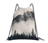QGWDYYJQ Canadian Smokey Mountain Cliff printed Large-sized casual drawstring backpack Drawstring Bag Gym Bag