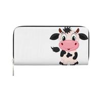 QGWDYYJQ Cartoon Milk Cow Printed Genuine Leather Hand Wallet Portable Zip Wallet