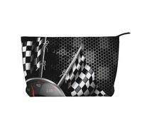 QGWDYYJQ Checkered Flag Racing Printed Corduroy Makeup Bag Travel Toiletry Bag Portable Cosmetic Bag