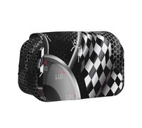 QGWDYYJQ Checkered Flag Racing Printed Double Clamshell Pen Case Stationery Case Portable Organiser