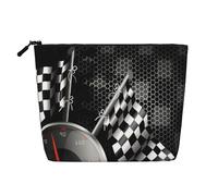 QGWDYYJQ Checkered Flag Racing Printed Fake Hemp Makeup Bag Daily Storage Bag Travel Toiletry Bag
