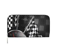 QGWDYYJQ Checkered Flag Racing Printed Genuine Leather Hand Wallet Portable Zip Wallet