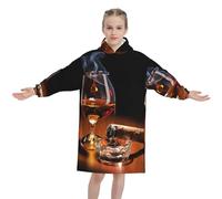 QGWDYYJQ cigar and whiskey printed Kids Blanket Hoodie Microfibre Wearable Blanket