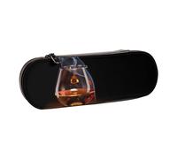 QGWDYYJQ Cigar and Whiskey Printed Leather Pencil Case Stationery Organizer Portable Pencil Bag