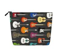 QGWDYYJQ Color Acoustic and Guitars Printed Fake Hemp Makeup Bag Daily Storage Bag Travel Toiletry Bag