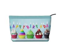 QGWDYYJQ Colorful Happy Birthday Cupcakes Printed Corduroy Makeup Bag Travel Toiletry Bag Portable Cosmetic Bag