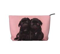 QGWDYYJQ Cute Black Pug Printed Corduroy Makeup Bag Travel Toiletry Bag Portable Cosmetic Bag