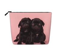 QGWDYYJQ Cute Black Pug Printed Fake Hemp Makeup Bag Daily Storage Bag Travel Toiletry Bag