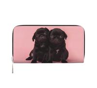 QGWDYYJQ Cute Black Pug Printed Genuine Leather Hand Wallet Portable Zip Wallet