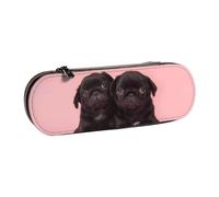 QGWDYYJQ Cute Black Pug Printed Leather Pencil Case Stationery Organizer Portable Pencil Bag