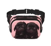 QGWDYYJQ Cute Black Pug Printed Square Double Layer Waist Bag Waist Pack Travel Bag