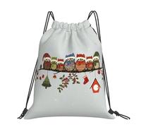 QGWDYYJQ Cute Christmas Owls on Branch printed Large-sized casual drawstring backpack Drawstring Bag Gym Bag