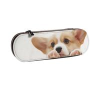 QGWDYYJQ Cute Corgi Printed Leather Pencil Case Stationery Organizer Portable Pencil Bag
