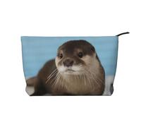 QGWDYYJQ Cute Otter Printed Corduroy Makeup Bag Travel Toiletry Bag Portable Cosmetic Bag