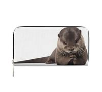 QGWDYYJQ Cute Otter Printed Genuine Leather Hand Wallet Portable Zip Wallet
