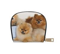 QGWDYYJQ Cute Pomeranian Printed Leather Shell Card Bag Mini Coin Purse